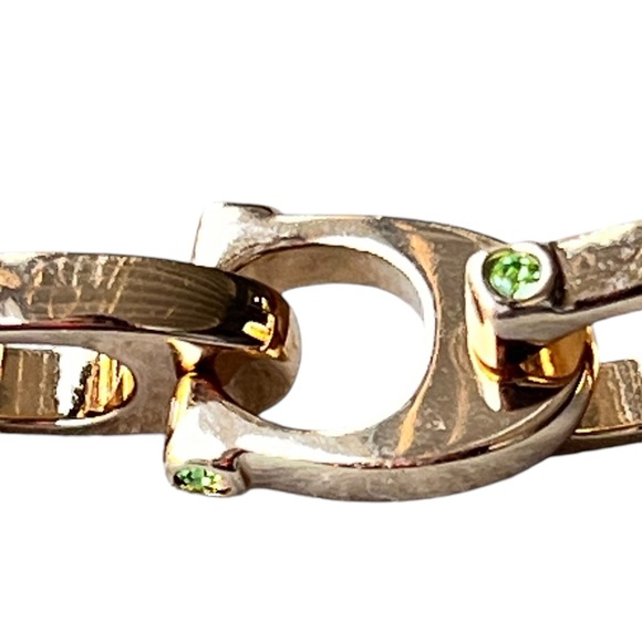 NWT COACH SIGNATURE ‘C’ CHUNKY CHAIN LINK NECKLACE WITH GREEN ALLOTROPE STONES - Picture 6 of 10